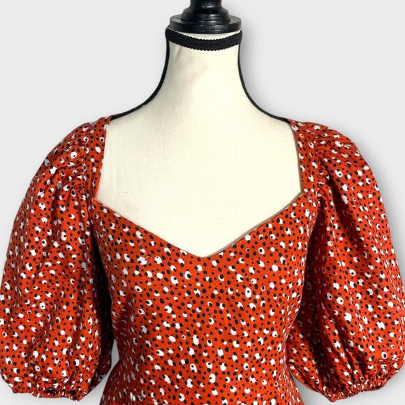 The Odells Ariel Mini Dress in Malmo Print size S Puff-Sleeved Sweetheart Boho - Picture 4 of 9